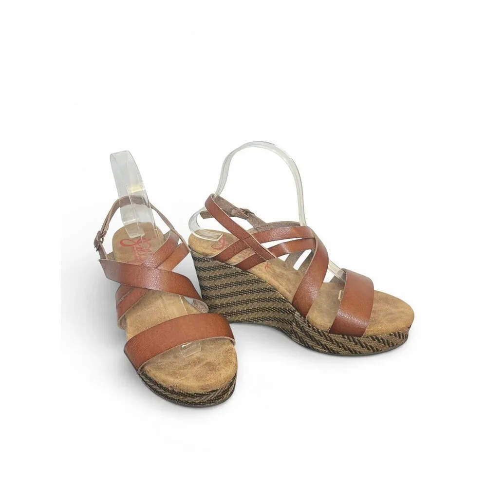 Jellypop Leather Strappy Sandal Wedges in Brown Size 9